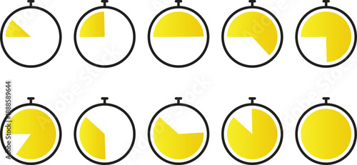 Yellow pie chart sections in stopwatch circles white