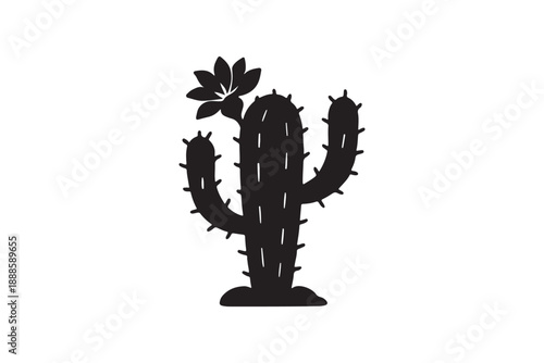 Flowering cactus plant vector illustration isolated on a white background in black silhouette