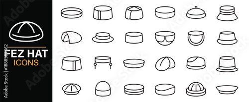 Historical fez cap outline icons collection