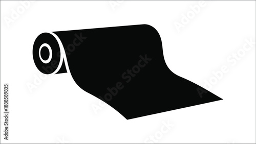 A black and white illustration of a rolled carpet or rug