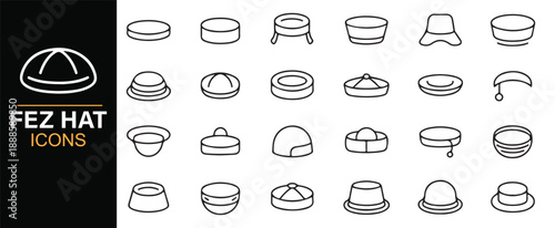 Ethnic fez cap line illustration set