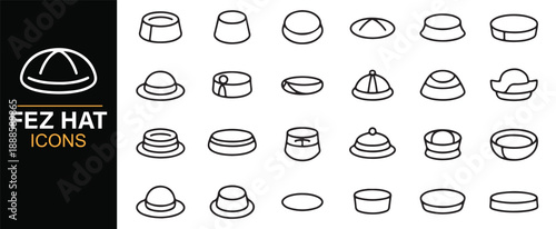 Classic fez headwear outline icons collection