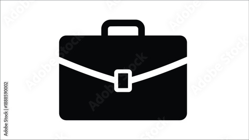 Simple black and white icon of a closed briefcase with handle
