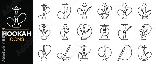 Arabic shisha hookah line symbol set