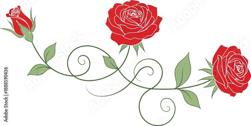 Vibrant red roses on a whimsical floral vine