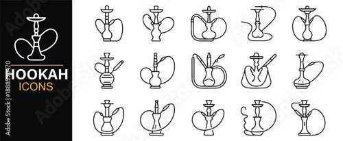 Middle Eastern hookah line icons with decorative style