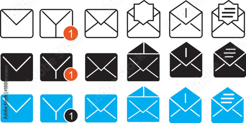 Mailbox line icons vector set. Modern post and letterbox symbols. Email and message notification icons. Vector communication interface elements.
