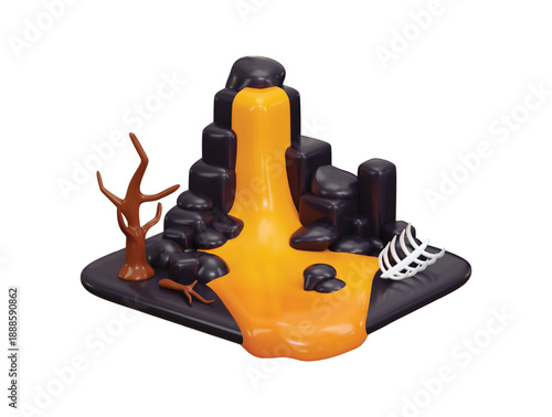Volcanic Peak Hot Lava Flow icon 3d render concept of drowning mount lava icon vector illustration