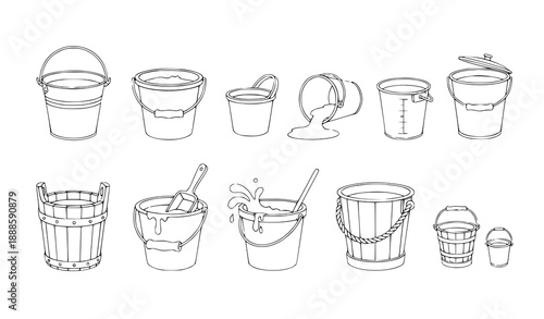 Vector bucket and water icon set colorful isolated bucket symbols for web design