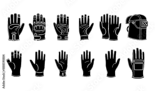 Black gloves vector set isolated gauntlet and protective glove icons