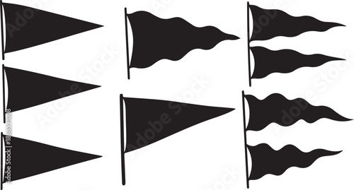 Black pennant flags on white background for decoration purposes