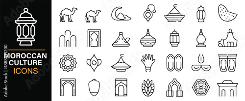 Ethnic Moroccan culture outline symbols set
