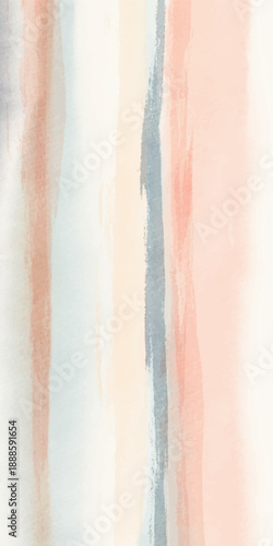 Minimal abstract watercolor artwork with soft vertical stripes in blue, gray, and peach tones, creating a modern, calm, and elegant textured background. vector