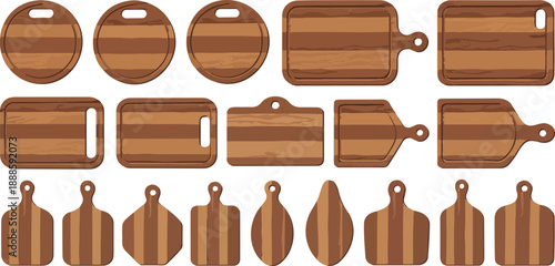 Wooden Cutting Boards Flat Vector Set  Kitchen Chopping Boards Collection