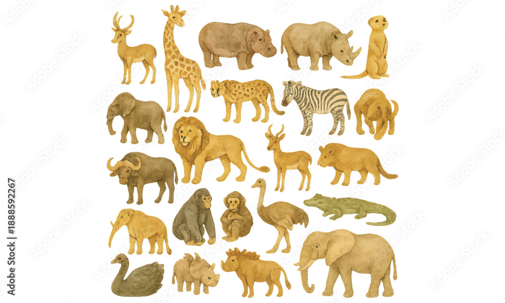 Obraz premium Vintage Safari Animals Vector Illustration Wildlife Collection