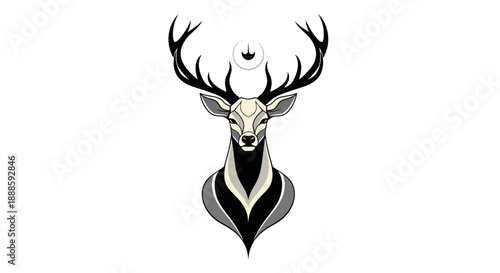 Stylized deer illustration with intricate details on a plain white background