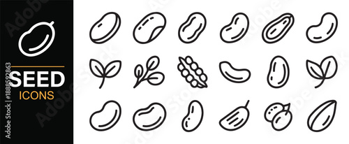 Organic farming seed icons collection in minimal line style