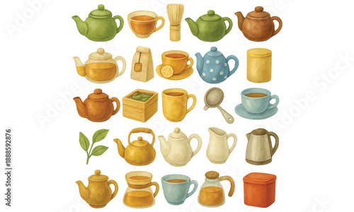 Vintage Teapots and Tea Sets Vector Illustration Collection