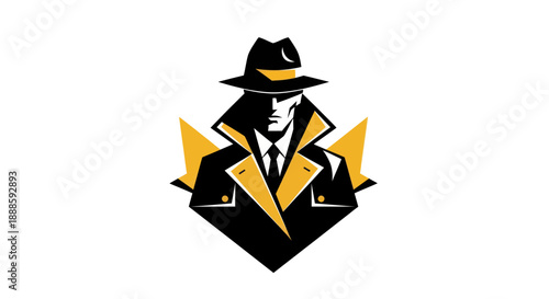 Stylized detective illustration with silhouette and geometric shapes