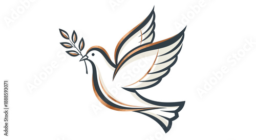 Stylized dove with olive branch symbolizing peace and hope