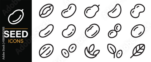 Minimal botanical seed icons set for agriculture and eco design