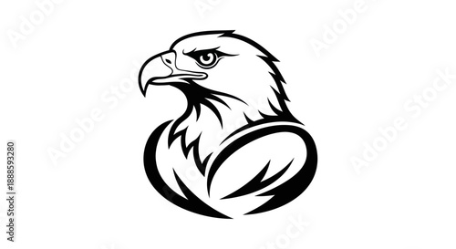 Stylized eagle head illustration black and white design on white background