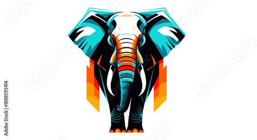 Stylized elephant artwork in bold colors on white background