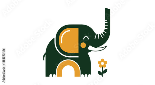 Stylized elephant illustration with flower element on a white background