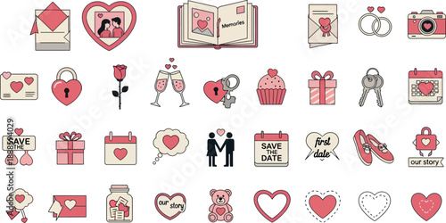 Couple celebrates love with romantic illustrations of hearts and gifts on 14th February
