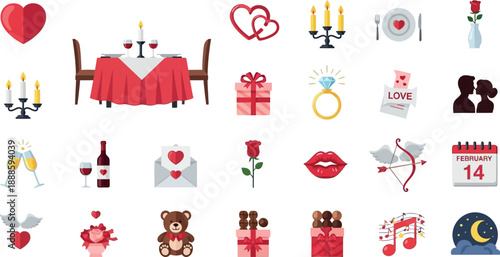 Valentine's Day celebration icons on white background 