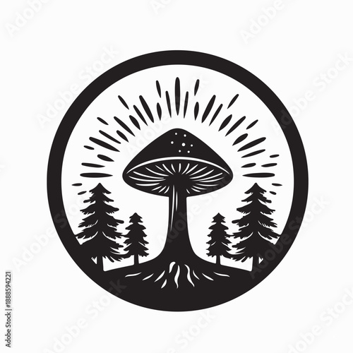 Wild Forest Mushrooms Food Logo Vector on White Background