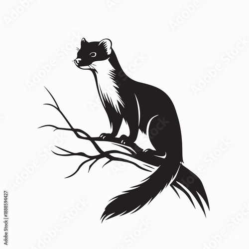 Pine Marten Standing On Tree Trunk Image Vector on White Background