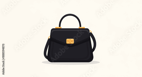 A stylish black handbag with gold accents and a shoulder strap