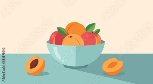 A still life of ripe fruits in a bowl and on a table