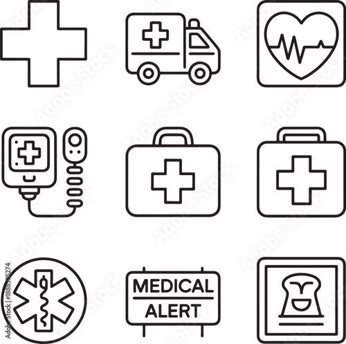 Medical icons and symbols for health care and emergency services