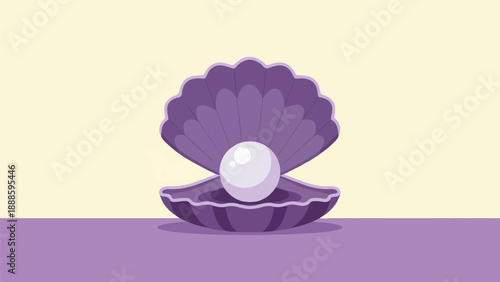 A single, lustrous pearl rests within an open, violet seashell