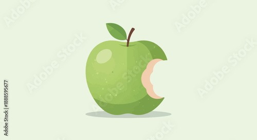 A single green apple with a bite taken out of it