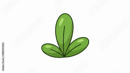 A simplified, cartoonish illustration of three green leaves sprouting from a central point