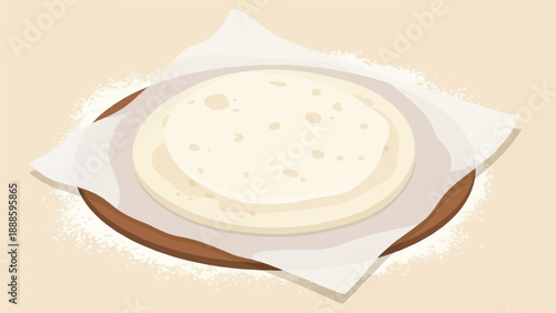 A top-down view of a stack of thin, round, uncooked flatbreads on parchment paper