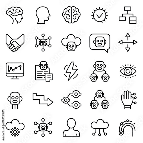 Agentic AI outline icon set vector collection featuring autonomous intelligence decision making workflow automation smart agents virtual assistant interface scal able line icons for ui and digital .