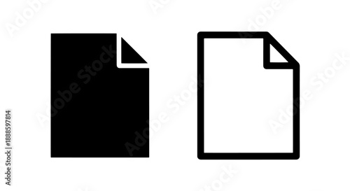 Document Icon with Folded Corner, Black Solid and Outline Versions
