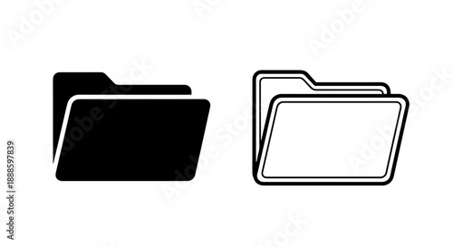 Folder Icon Set, Black Silhouette and White Outline for Organization