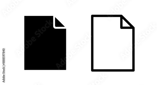 Document Page Icon with Folded Corner, Black Solid and Outline Styles