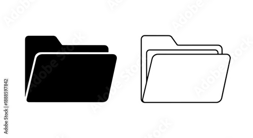 File Folder Icon, Black and White Outline for Document Management