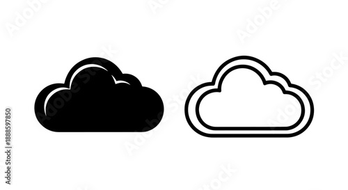 Cloud Storage Icons, Black Silhouette and White Outline for Data