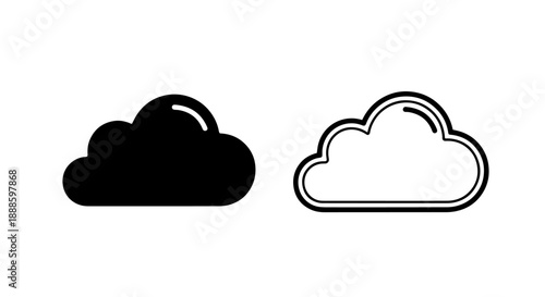 Cloud Shape Icons, Black and White Outline for Cloud Computing Concepts