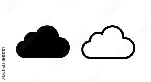 Simple Cloud Icon, Black Solid and White Outline for Digital Storage