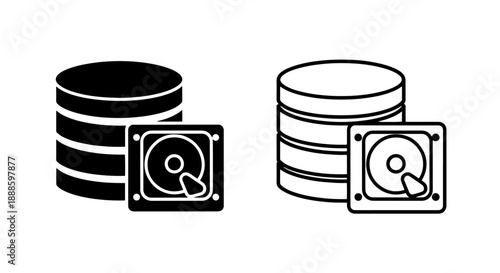Hard Drive and Database Icon Set - Vector Graphics for Data Storage and Management