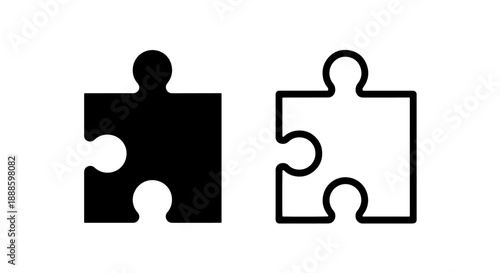 Single black and outline puzzle piece icons, representing ideas, individuality, and connection in problem solving.
