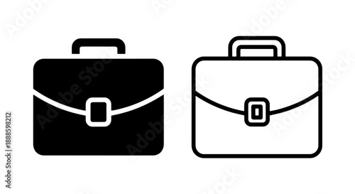 Business briefcase icons, solid and outline, symbolizing professional carrying and tasks.